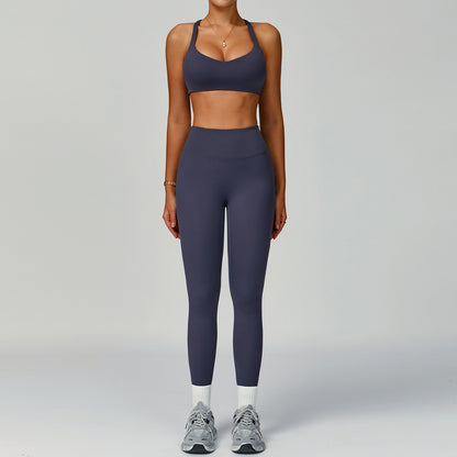 Women's Pure Color Tight Hollow-Out Beauty Back Sports Outfit