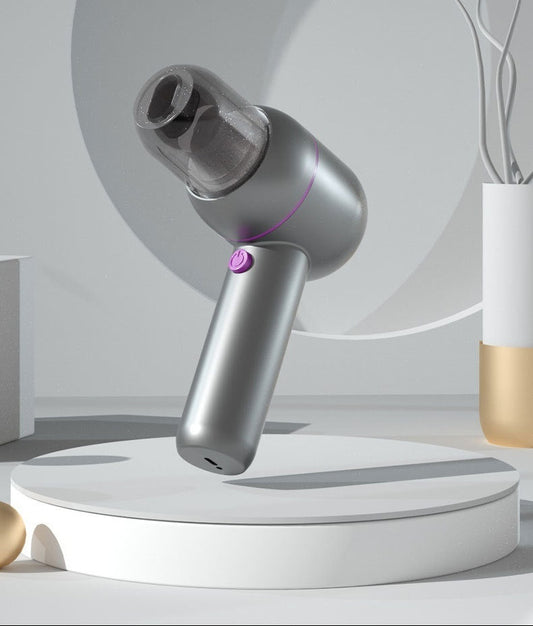 Cleaning device on a white platform with text 'Your little mysophobia let me heal' on a light gray background.