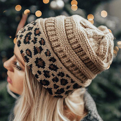 Leopard Print Cuffed Knitted Hat for Women