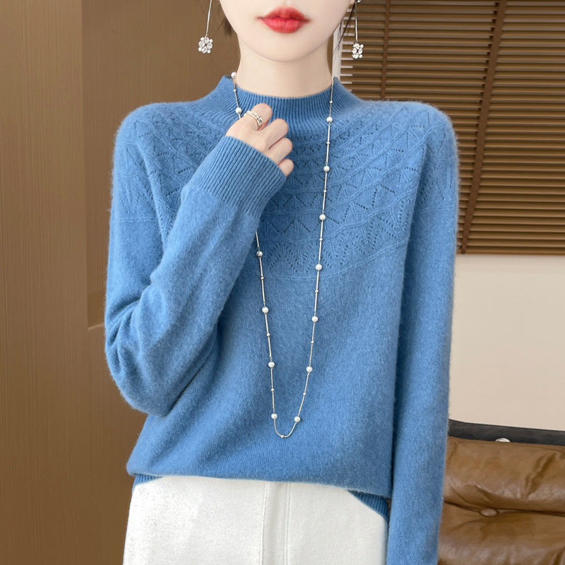 Front Line Ready-made Garments Half-collar Wool Sweater Women's Inner Wearing Hollow-out Loose Knitted Base