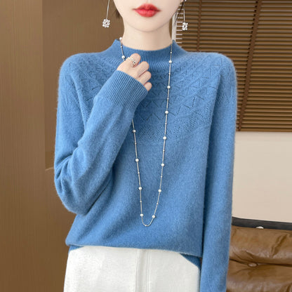 Front Line Ready-made Garments Half-collar Wool Sweater Women's Inner Wearing Hollow-out Loose Knitted Base