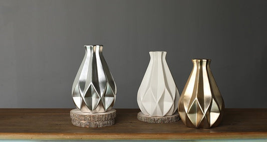Nordic Light Luxury Ceramic Vase – Retro Gold
