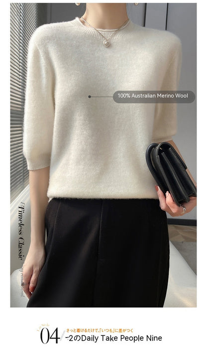 Spring Style Front Line Ready-made Garments Pure Wool Sweater Round Neck Curling Half Sleeve