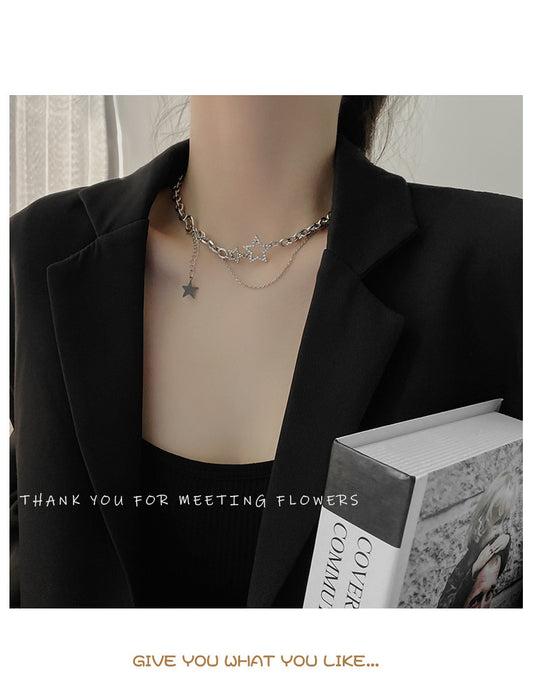 Stars Double Layer Wear Necklace Female Everything Clavicle Chain Choker