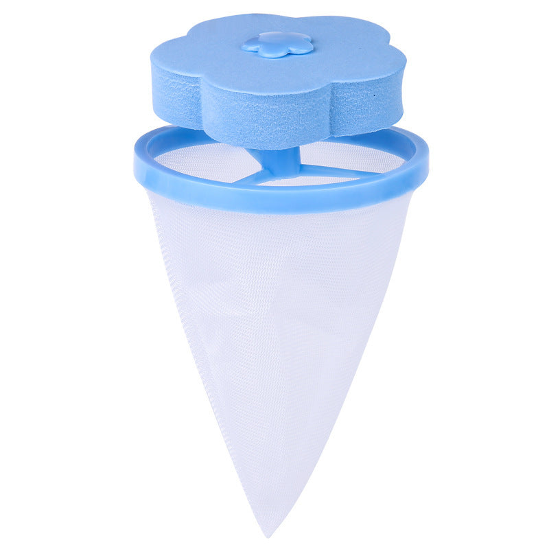 Two blue and two pink lint catchers for washing machines, designed to collect hair and lint from the washing water.