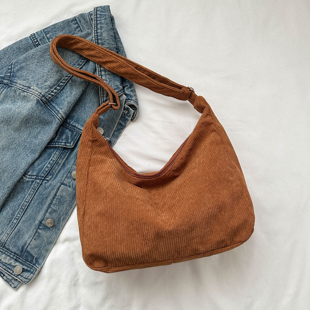 Simple Corduroy Shoulder Bag Fashion Canvas