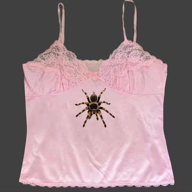 Cute Spider Print Pattern Lace Vest
