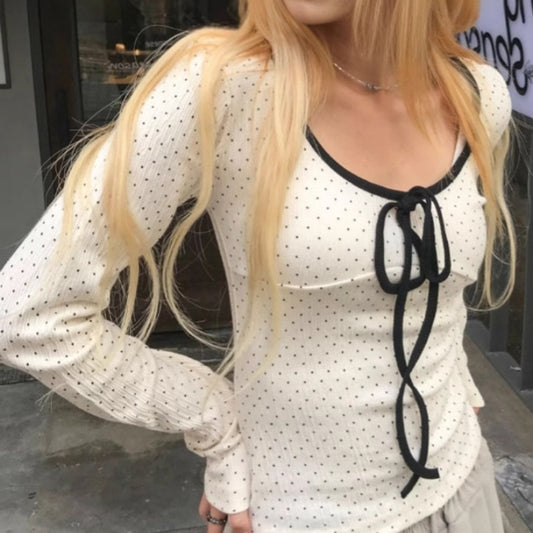 Polka Dot Long Sleeve T-shirt Female Spring Autumn Winter Inner Wear Base