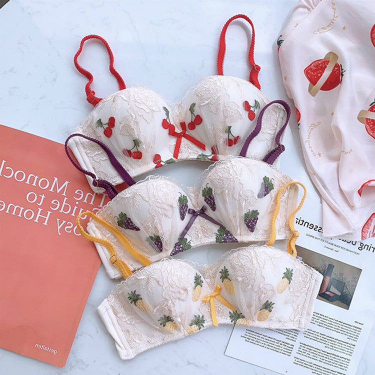 Japanese Cute Lace Bra Set - Thin Mold Cup Design