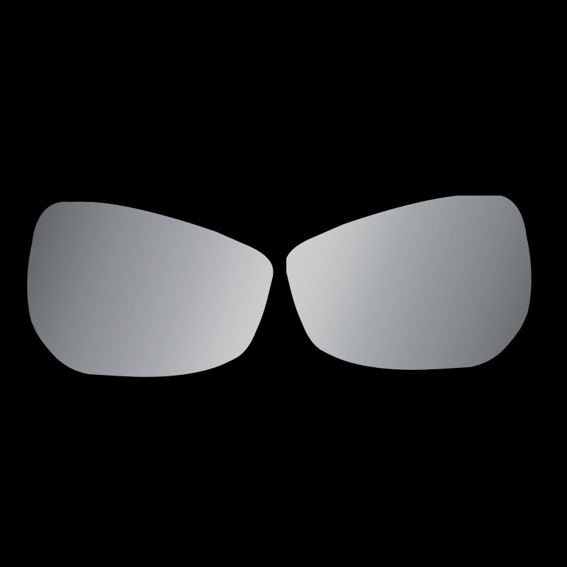 Two silver eyeglass lenses on a black background
