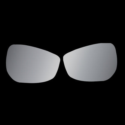 Two silver eyeglass lenses on a black background