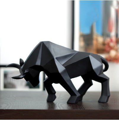 Modern Geometric Resin Bull Sculpture