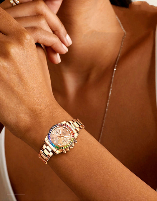 Fashion Steel Band Colored Diamond Ladies Watch