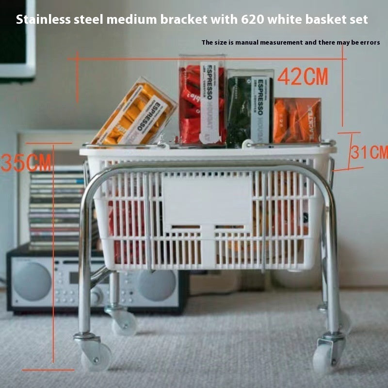Zhonggu Rattan Trolley Storage Basket Metal Snack Rack