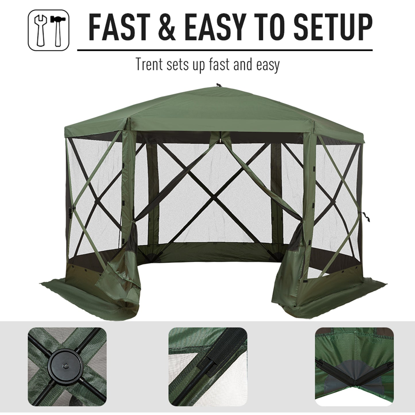 6-Sided Hexagon Pop Up Party Tent - 12' x 12' with Mesh Walls