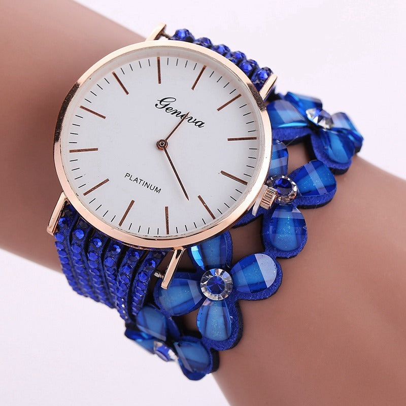 Fashion Geneva Flowers Quartz Ladies Bracelet Watch