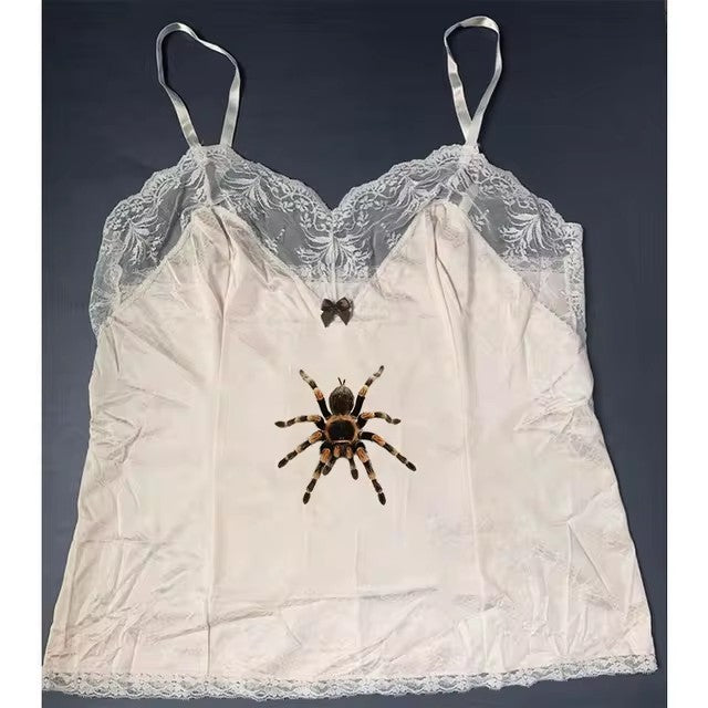 Cute Spider Print Pattern Lace Vest