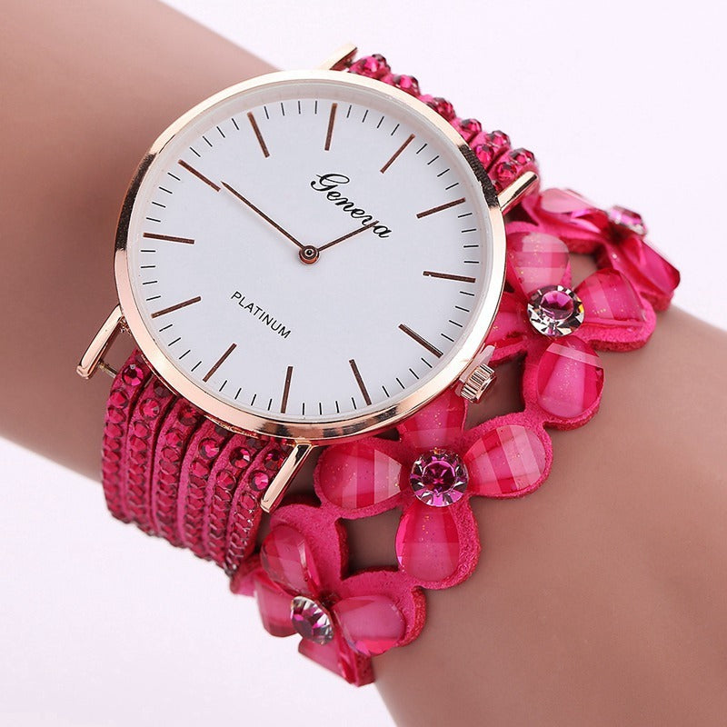 Fashion Geneva Flowers Quartz Ladies Bracelet Watch
