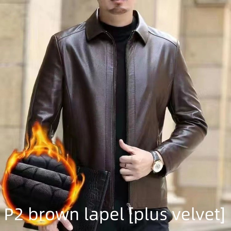 Leather Jacket for Middle-Aged Men - Fleece-Lined Casual Wear