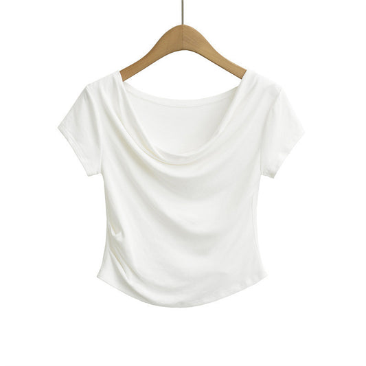 Graceful European And American Style Swing Collar Base Knitting Short Sleeve