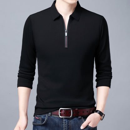 Spring And Autumn Men Long Sleeve Lapel Half Zip T Shirt