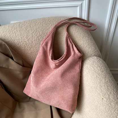 Pure Color Corduroy Simple Casual Style Western Style Shoulder Bag