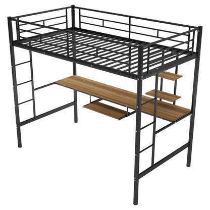 Loft Bed With Desk And Shelf , Space Saving Design,Twin
