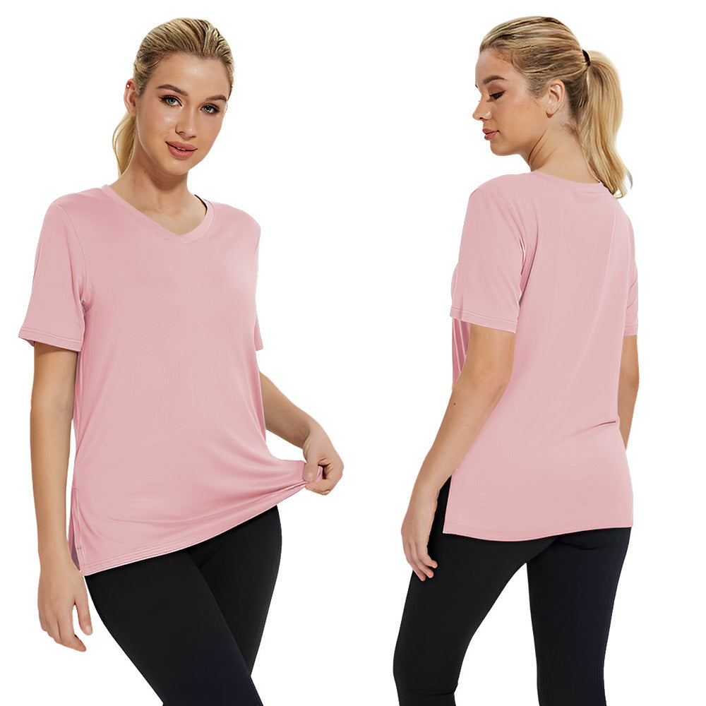 Summer New Solid Color Women's Short Sleeve Loose Split Top