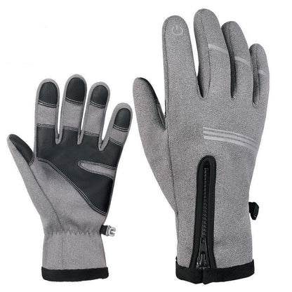 Gray gloves with water-repellent composite fleece on a white background