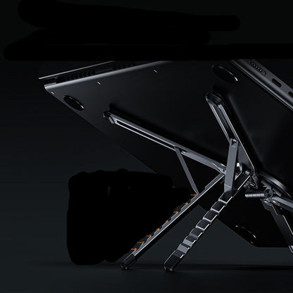 Ergonomic laptop stand with adjustable levels on a black background