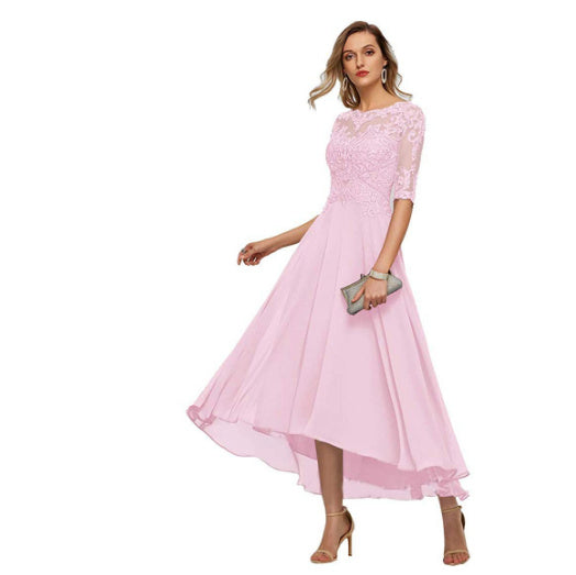 Lace Applique Half Sleeve Formal Party Dress
