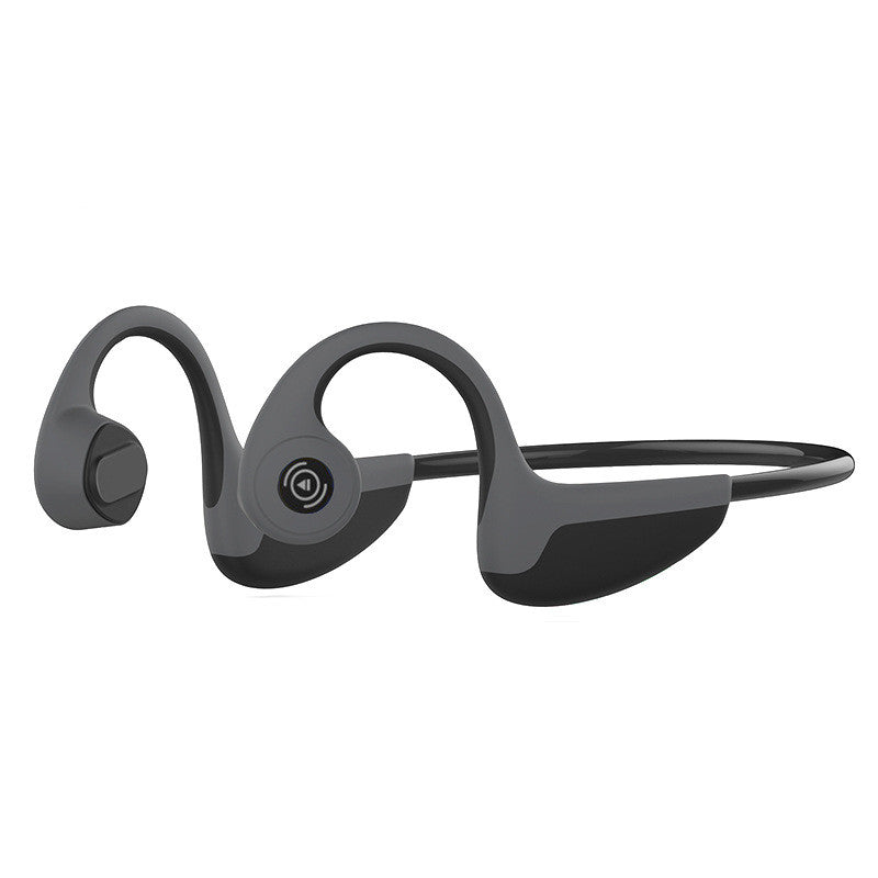 Black wireless earbuds on a white background