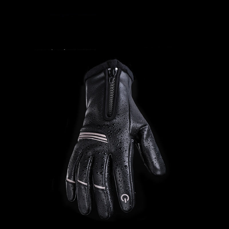 Black glove with waterproof text on a black background