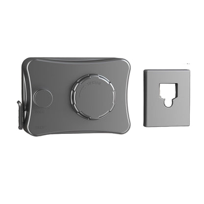 Gray telescopic tool with measurements and features on a gray background