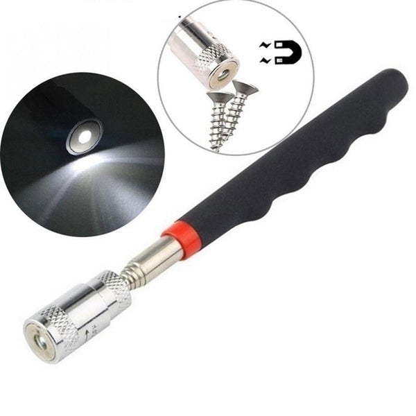 Magnetic pick-up tool with close-up details on a white background