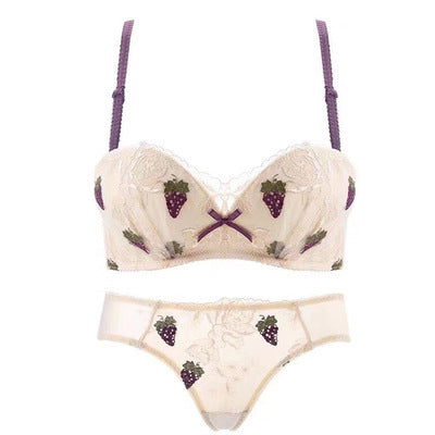 Japanese Cute Lace Bra Set - Thin Mold Cup Design
