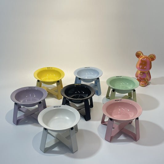 Ceramic Cat Bowl Cat Iron Frame High Leg Tableware Combination Fairy Dining Rack Cat Food Holder