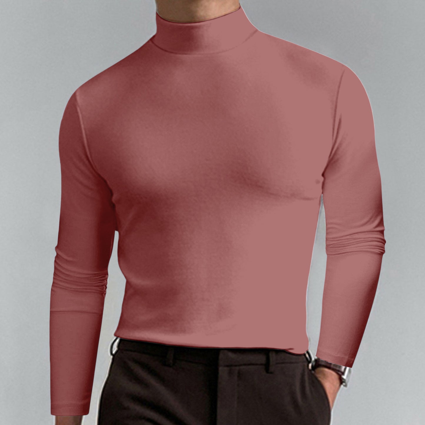 Autumn and Winter High Neck Long Sleeve T-Shirt for Men