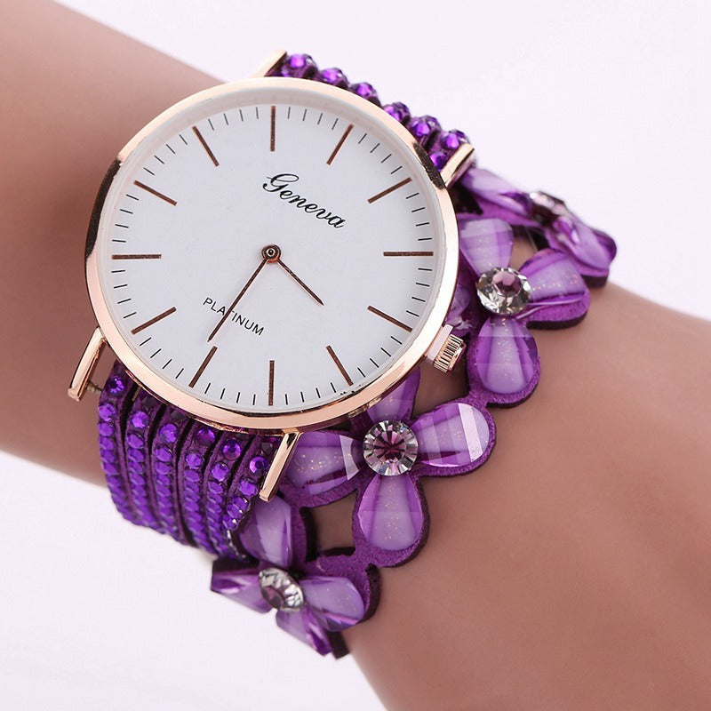 Fashion Geneva Flowers Quartz Ladies Bracelet Watch