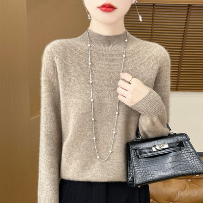 Front Line Ready-made Garments Half-collar Wool Sweater Women's Inner Wearing Hollow-out Loose Knitted Base