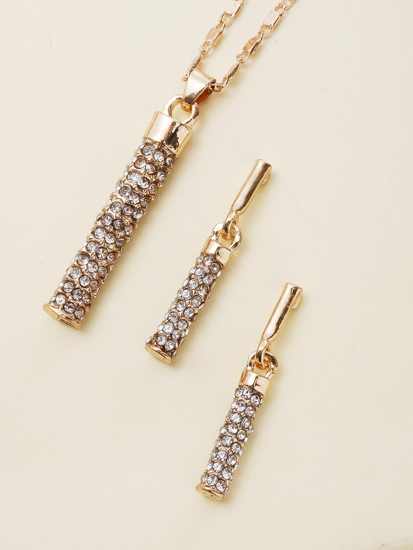 Luxury Brick Rhinestone Full Diamond Necklace Earings Set
