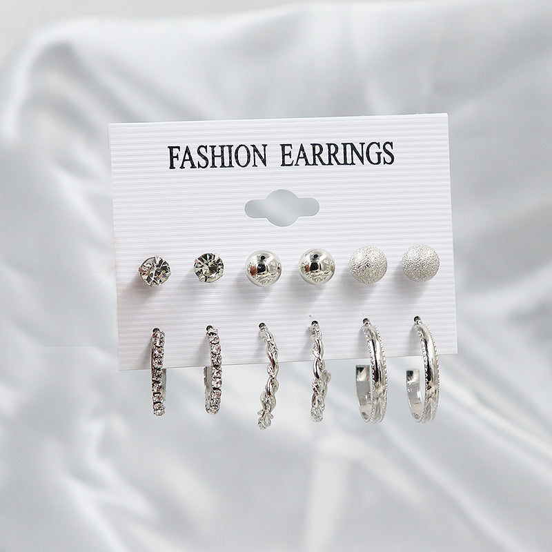 Simple Earrings 6 Pairs With Diamonds Earings Set