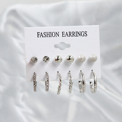 Simple Earrings 6 Pairs With Diamonds Earings Set