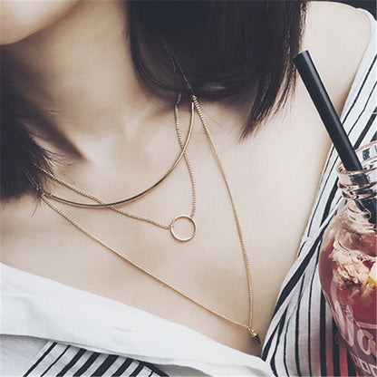 Korean Fashion Multideck Design Long Necklace - Simple Collarbone Kolye for Women