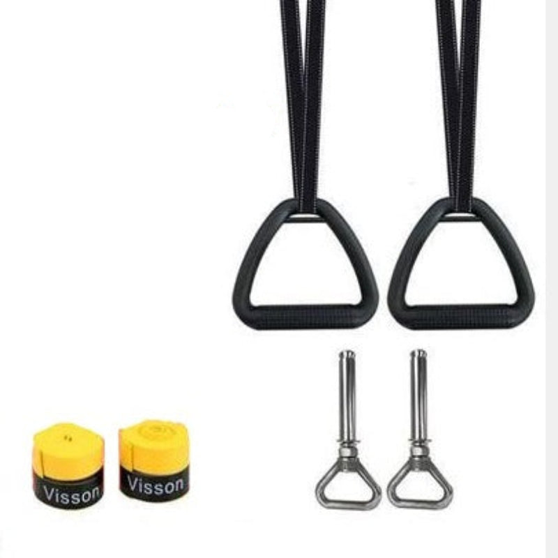 Black D-ring straps with hooks and Visson brand connectors on a white background