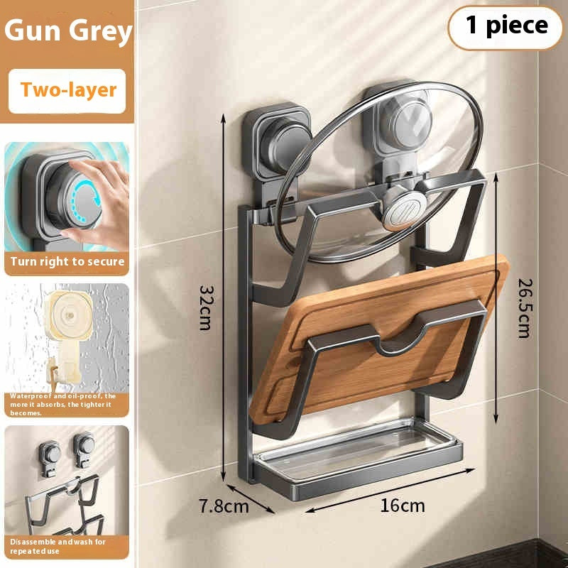 Suction Cup Pot Cover Rack - Wall-Mounted Punch-Free Kitchen Storage Rack