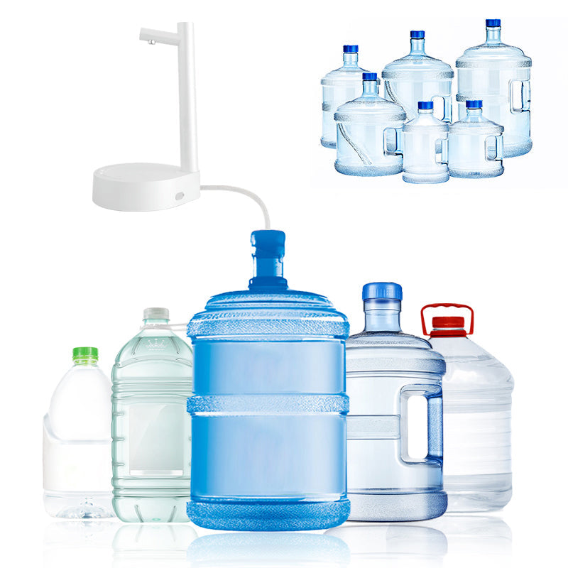 Collection of various water bottles with a pump on a white background