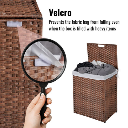 Laundry Hamper With Lid PE Rattan Powder Coating Frame Clothes Hampers With 02 Removable Bags,