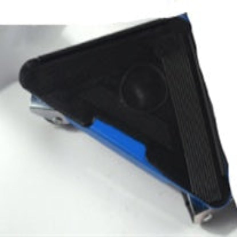 Black triangular tool with blue accents on a white background