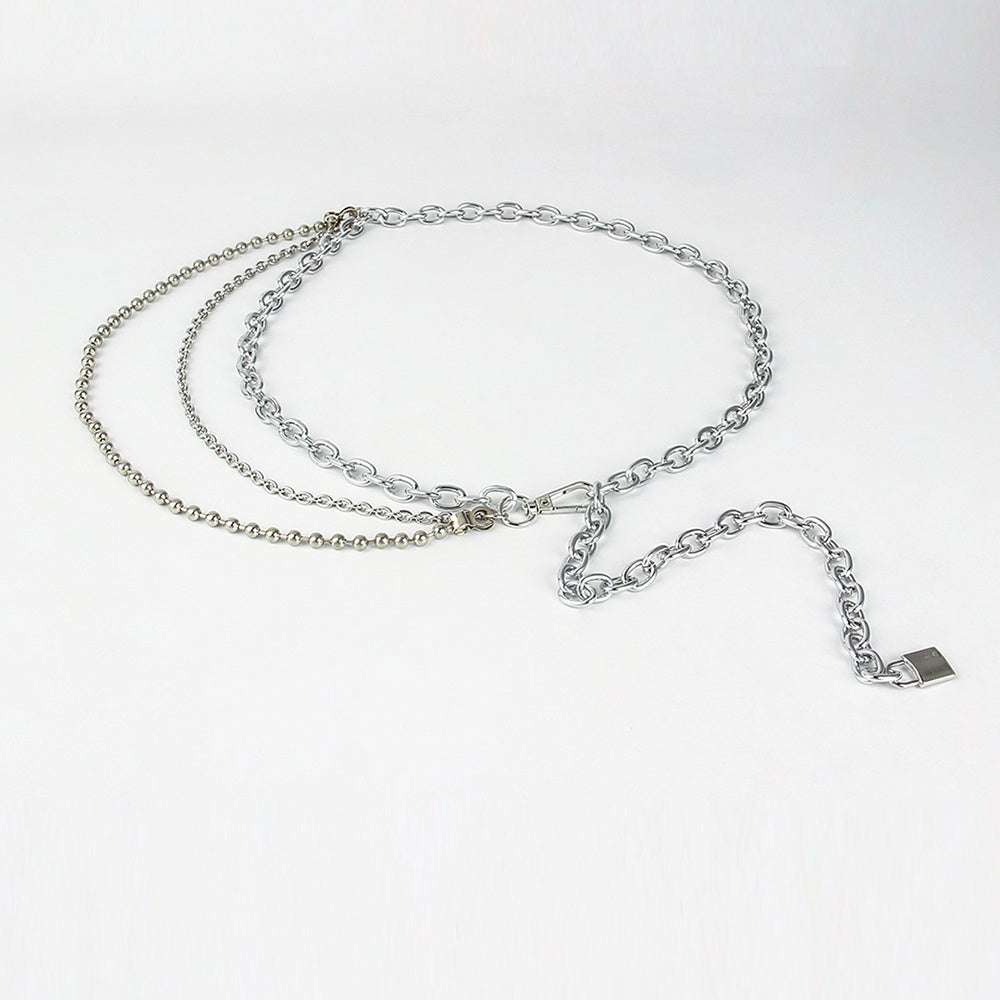 Silver chain necklace on a white background